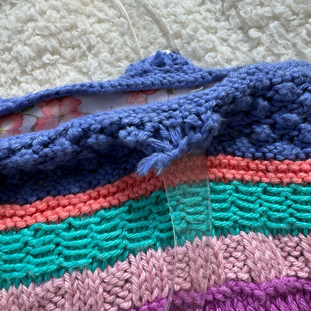 Colorful Striped Knit Handbag with Clear Handle - Picture 8 of 8